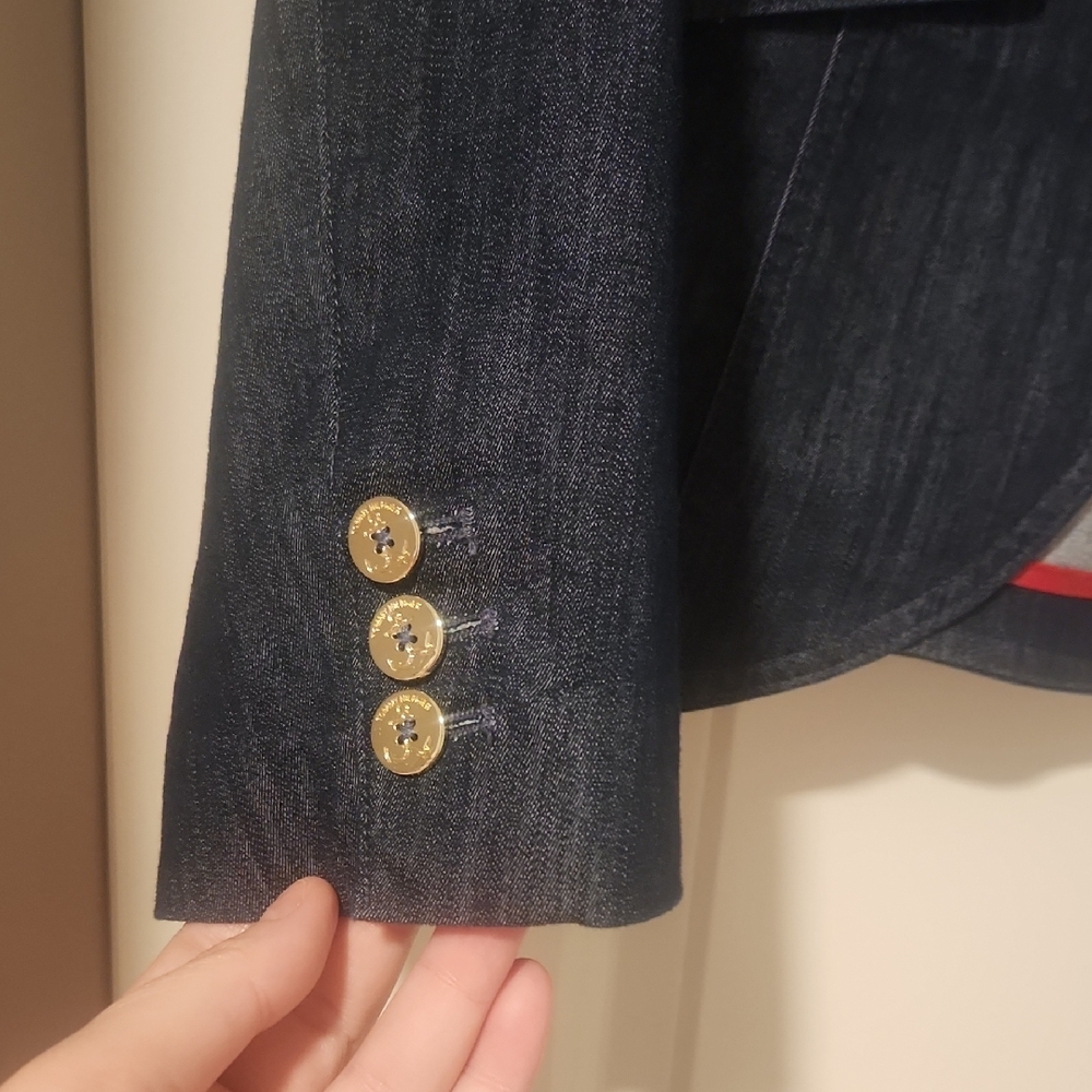 Tommy Hilfiger Classic Fitted Dark Blue Denim Blazer with Button Sleeves Size M - Picture 4 of 6